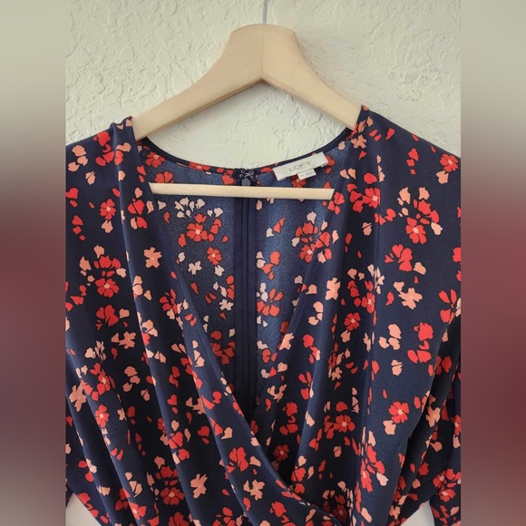 LOFT Blue & Red Floral Faux Wrap Dress Size 14 - Picture 5 of 7